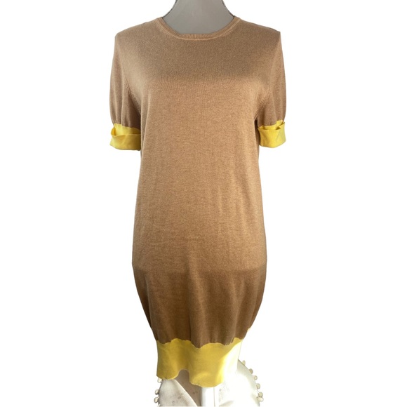 Mossimo Dutti Color Block Sweater Dress Short Sleeve Size XL Tan and Yellow - Picture 1 of 4
